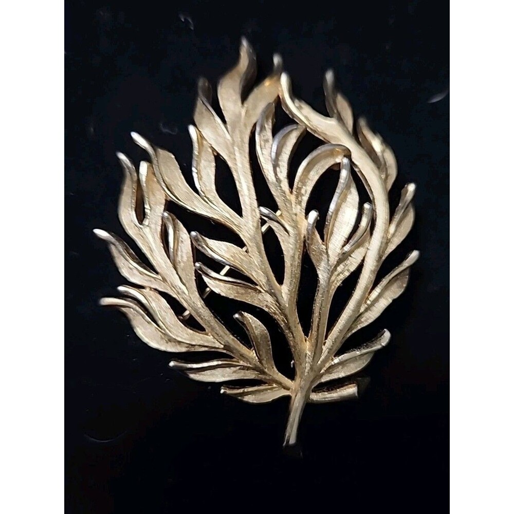 Vtg Crown Trifari Gold Tone Tree Branch Brooch 60's Brushed & Polished Textures